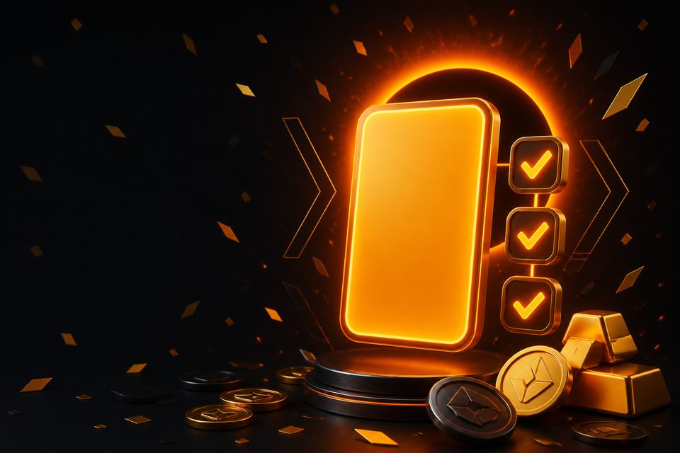 Glowing panel with completed step chips — illustration for FreshBet registration